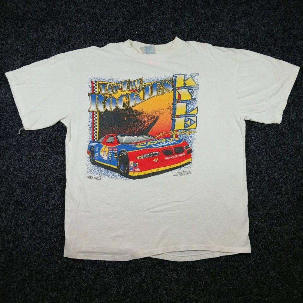 Vintage 90s NASCAR Kyle Petty Coors Light T-Shirt XL White Tap The Rockies